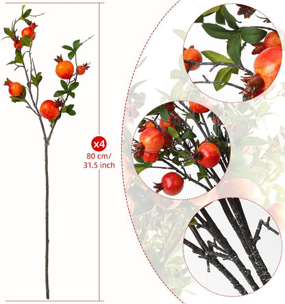 Red Berry Stems Pomegranate Faux Flowers with Fake Fall Leaves Artificial Fruits Decor Tall Branches for Vase Room Christmas Home Wedding Thanksgiving Centerpieces Arrangements Party Decoration