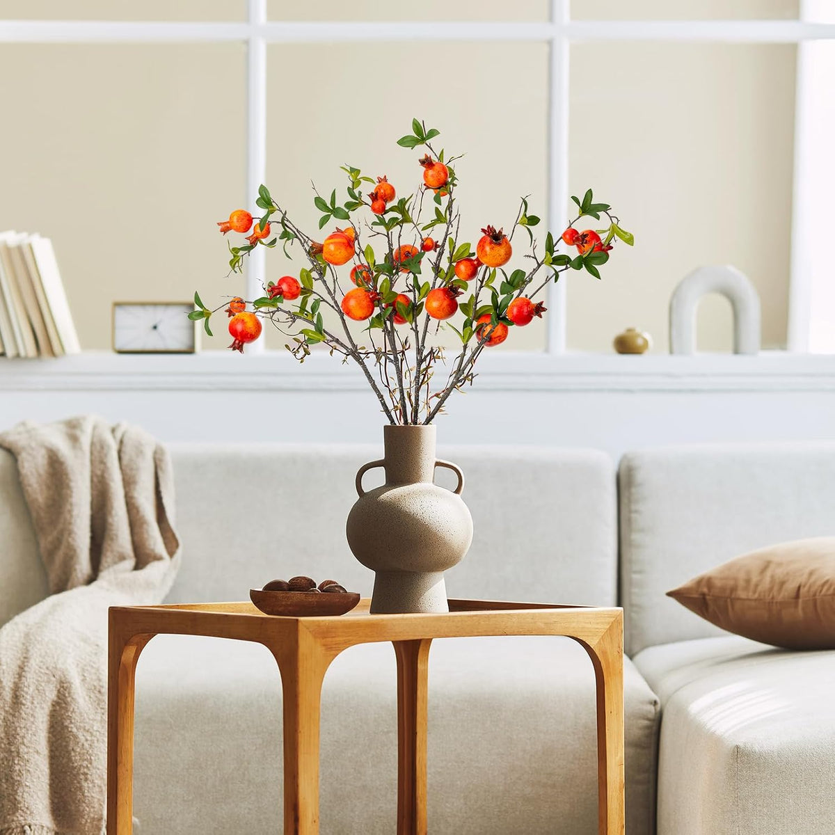 Red Berry Stems Pomegranate Faux Flowers with Fake Fall Leaves Artificial Fruits Decor Tall Branches for Vase Room Christmas Home Wedding Thanksgiving Centerpieces Arrangements Party Decoration