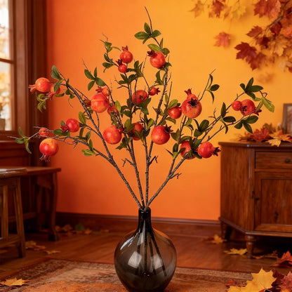 Red Berry Stems Pomegranate Faux Flowers with Fake Fall Leaves Artificial Fruits Decor Tall Branches for Vase Room Christmas Home Wedding Thanksgiving Centerpieces Arrangements Party Decoration