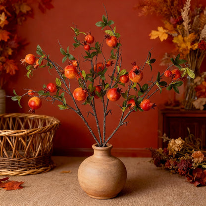 Red Berry Stems Pomegranate Faux Flowers with Fake Fall Leaves Artificial Fruits Decor Tall Branches for Vase Room Christmas Home Wedding Thanksgiving Centerpieces Arrangements Party Decoration