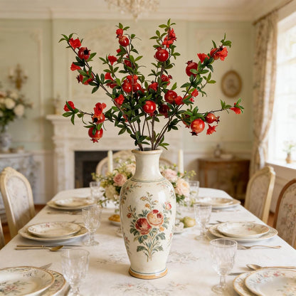 Red Berry Stems Pomegranate Faux Flowers with Fake Fall Leaves Artificial Fruits Decor Tall Branches for Vase Room Christmas Home Wedding Thanksgiving Centerpieces Arrangements Party Decoration