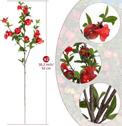 Red Berry Stems Pomegranate Faux Flowers with Fake Fall Leaves Artificial Fruits Decor Tall Branches for Vase Room Christmas Home Wedding Thanksgiving Centerpieces Arrangements Party Decoration