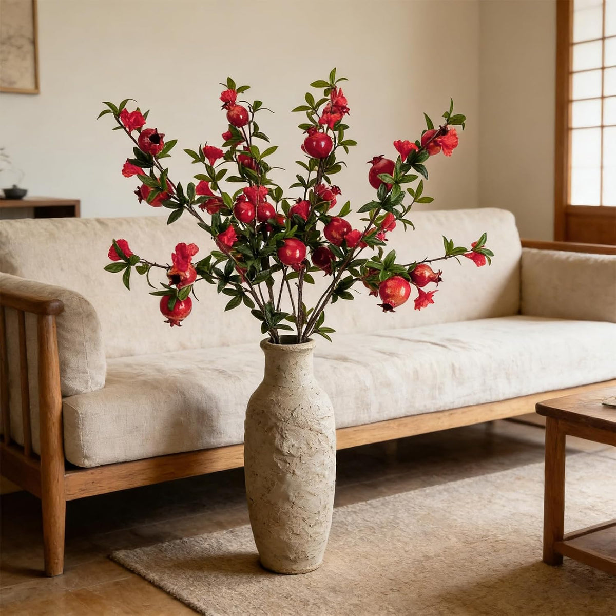 Red Berry Stems Pomegranate Faux Flowers with Fake Fall Leaves Artificial Fruits Decor Tall Branches for Vase Room Christmas Home Wedding Thanksgiving Centerpieces Arrangements Party Decoration