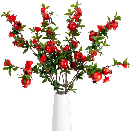 Red Berry Stems Pomegranate Faux Flowers with Fake Fall Leaves Artificial Fruits Decor Tall Branches for Vase Room Christmas Home Wedding Thanksgiving Centerpieces Arrangements Party Decoration