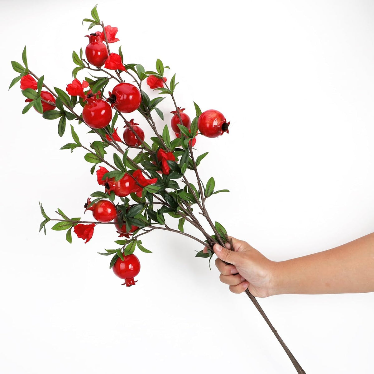Red Berry Stems Pomegranate Faux Flowers with Fake Fall Leaves Artificial Fruits Decor Tall Branches for Vase Room Christmas Home Wedding Thanksgiving Centerpieces Arrangements Party Decoration