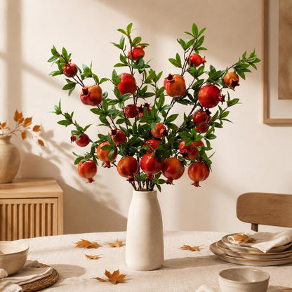 Red Berry Stems Pomegranate Faux Flowers with Fake Fall Leaves Artificial Fruits Decor Tall Branches for Vase Room Christmas Home Wedding Thanksgiving Centerpieces Arrangements Party Decoration