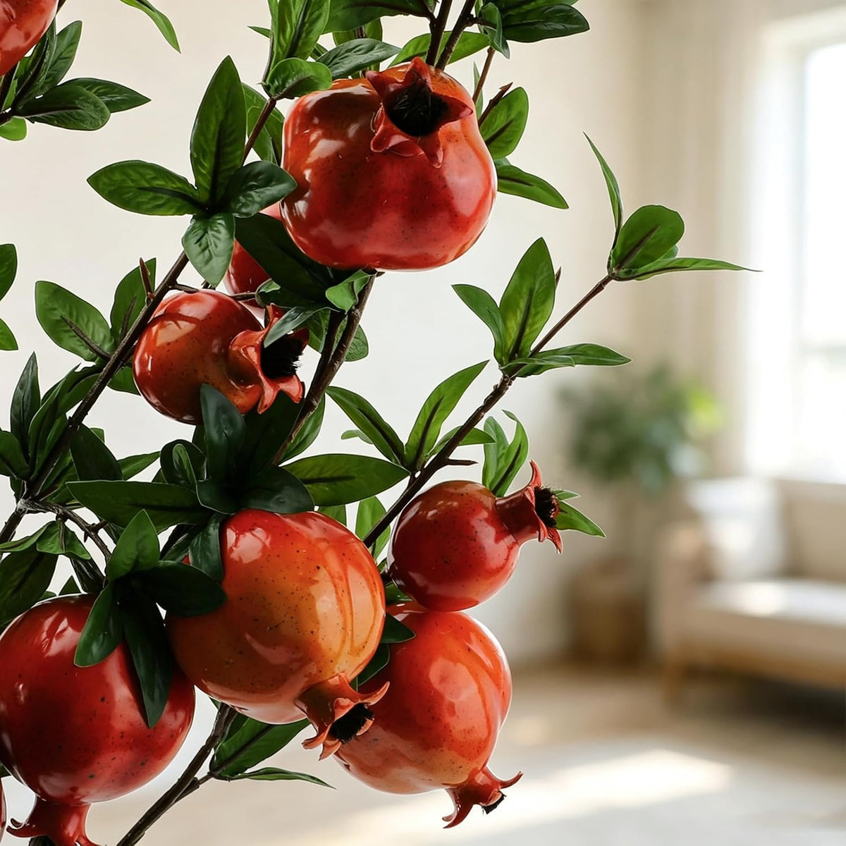 Red Berry Stems Pomegranate Faux Flowers with Fake Fall Leaves Artificial Fruits Decor Tall Branches for Vase Room Christmas Home Wedding Thanksgiving Centerpieces Arrangements Party Decoration