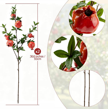 Red Berry Stems Pomegranate Faux Flowers with Fake Fall Leaves Artificial Fruits Decor Tall Branches for Vase Room Christmas Home Wedding Thanksgiving Centerpieces Arrangements Party Decoration
