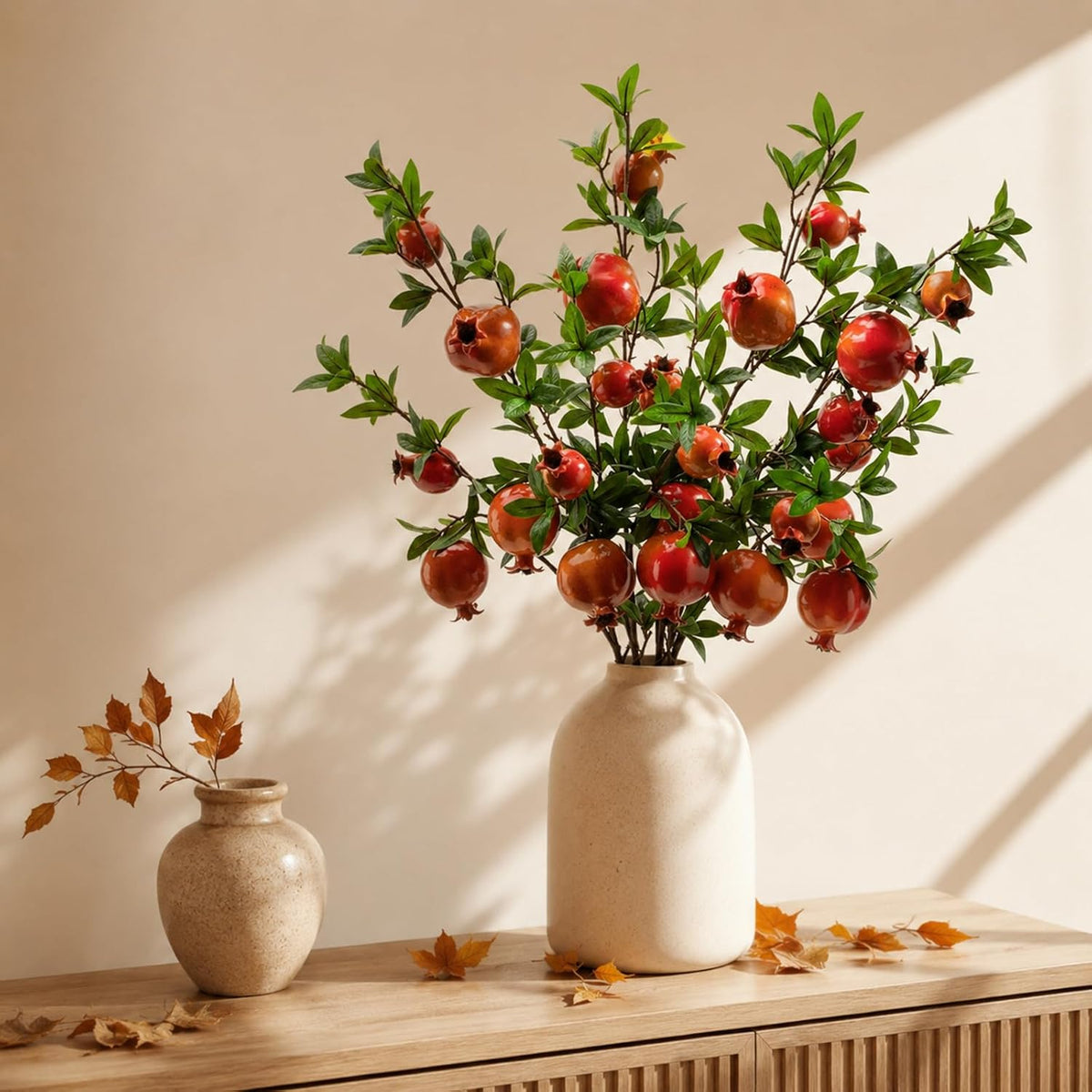 Red Berry Stems Pomegranate Faux Flowers with Fake Fall Leaves Artificial Fruits Decor Tall Branches for Vase Room Christmas Home Wedding Thanksgiving Centerpieces Arrangements Party Decoration