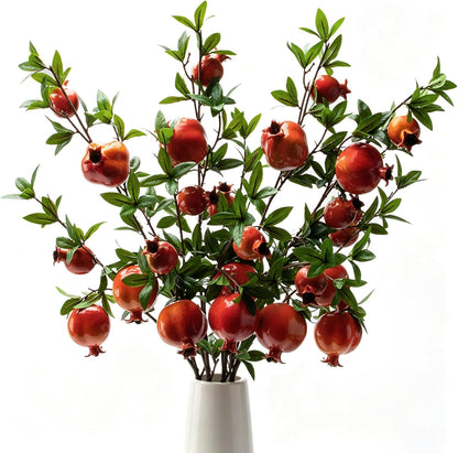 Red Berry Stems Pomegranate Faux Flowers with Fake Fall Leaves Artificial Fruits Decor Tall Branches for Vase Room Christmas Home Wedding Thanksgiving Centerpieces Arrangements Party Decoration
