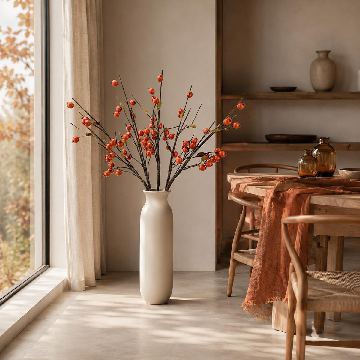 Red Berry Stems Pomegranate Faux Flowers with Fake Fall Leaves Artificial Fruits Decor Tall Branches for Vase Room Christmas Home Wedding Thanksgiving Centerpieces Arrangements Party Decoration