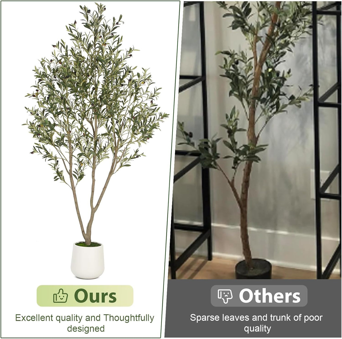 VIVATREES Olive Trees Artificial Indoor, 7FT Tall Faux Olive Tree with White Tall Planter, Artificial Plants with Natural Wood Trunk and Lifelike Fruits for Home Office Decor
