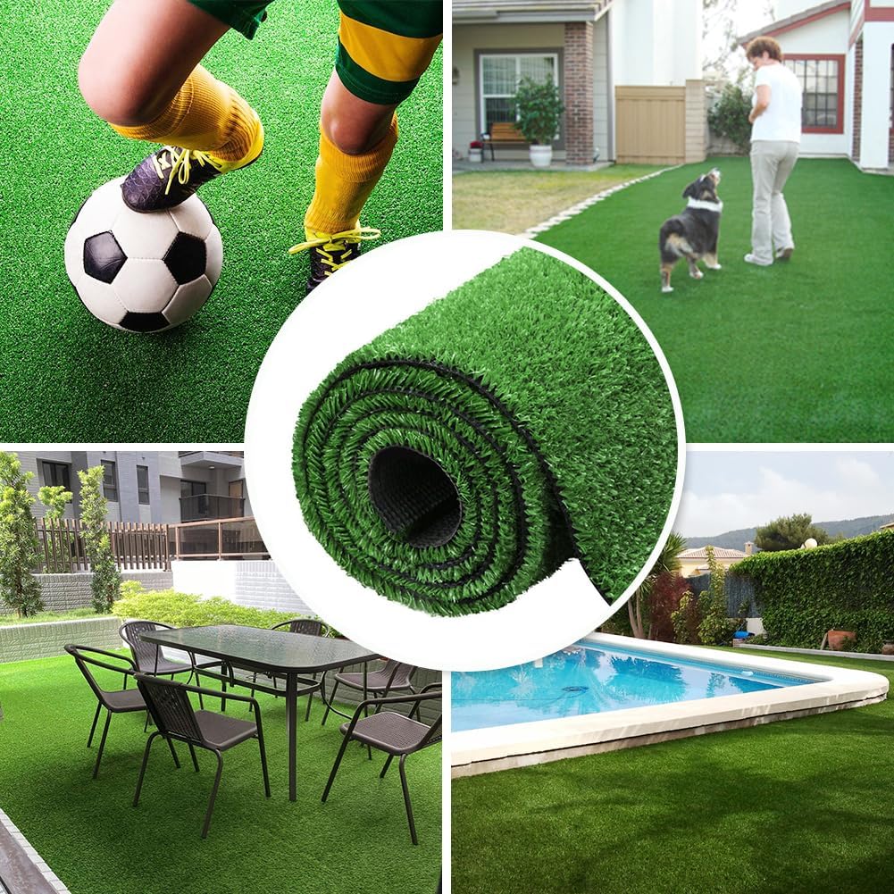 Fake Grass Artificial Turf, 4FT x 6FT 0.4 inch Pile Height Synthetic Garden Grass Lawn Rug Soft Astroturf Mat for Pets, Drainage Holes Faux Grass Carpet for Party Wedding