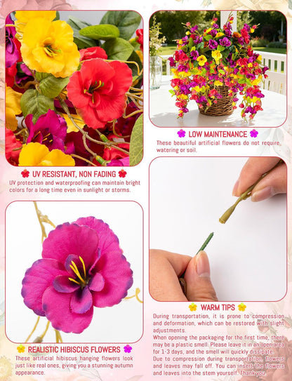 2 Pcs Fake Hibiscus Artificial Hanging Flowers