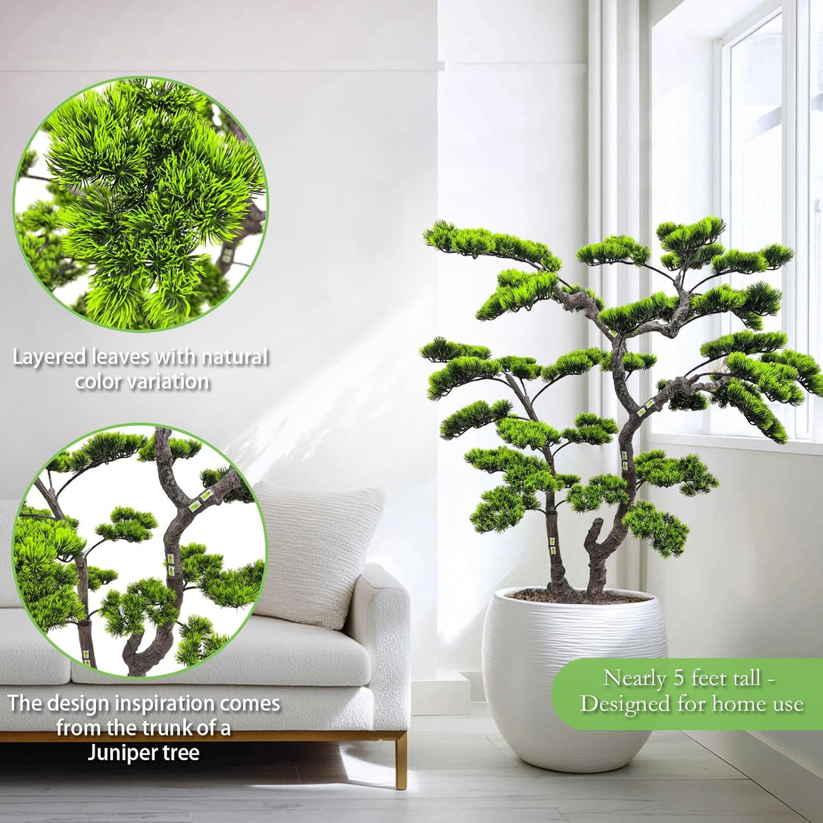 3.5ft（43in） Artificial Bonsai Tree Juniper Faux Plants Indoor Big Fake Plants Decor with Ceramic Pots for Home Table Office Desk Bathroom Shelf Bedroom Living Room Farmhouse Decorations