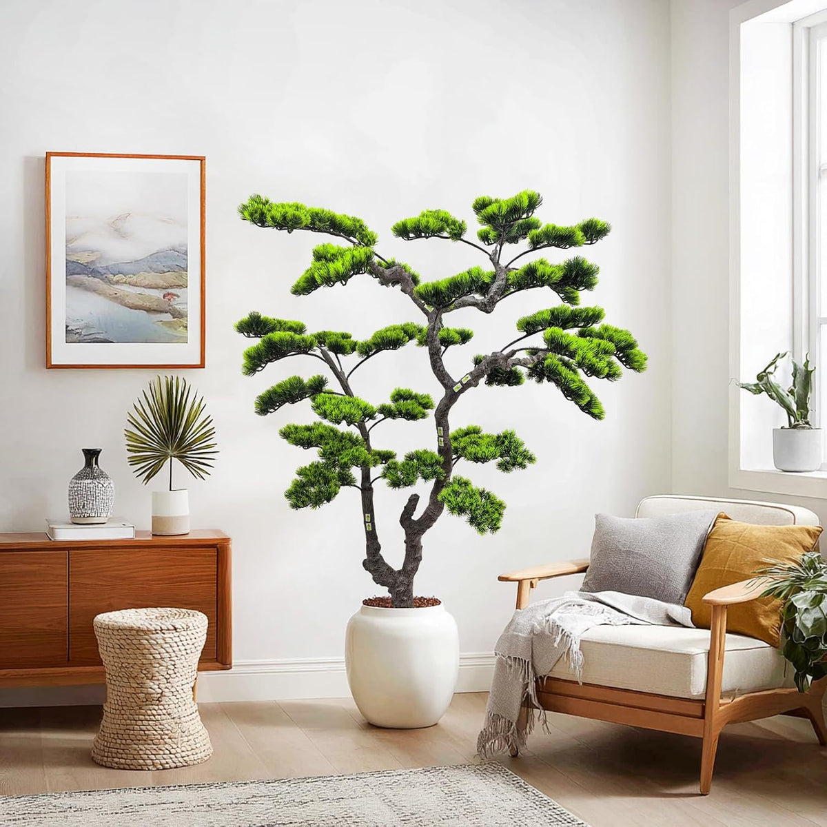 3.5ft（43in） Artificial Bonsai Tree Juniper Faux Plants Indoor Big Fake Plants Decor with Ceramic Pots for Home Table Office Desk Bathroom Shelf Bedroom Living Room Farmhouse Decorations