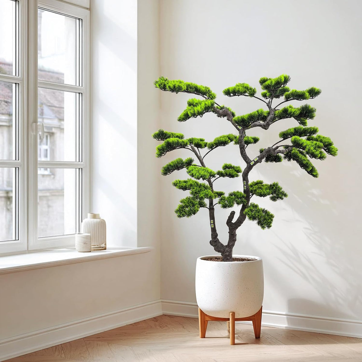 3.5ft（43in） Artificial Bonsai Tree Juniper Faux Plants Indoor Big Fake Plants Decor with Ceramic Pots for Home Table Office Desk Bathroom Shelf Bedroom Living Room Farmhouse Decorations