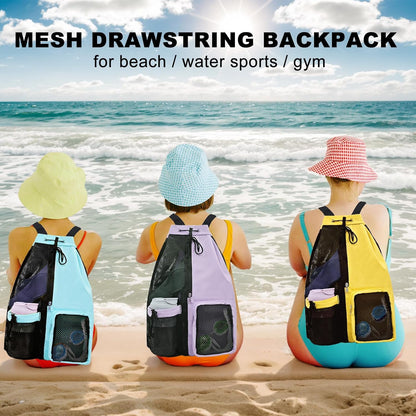 Mesh Beach Backpack with Wet Pocket Drawstring Pool Bag Waterproof Swimming Bag Gym Backpack for Men & Women