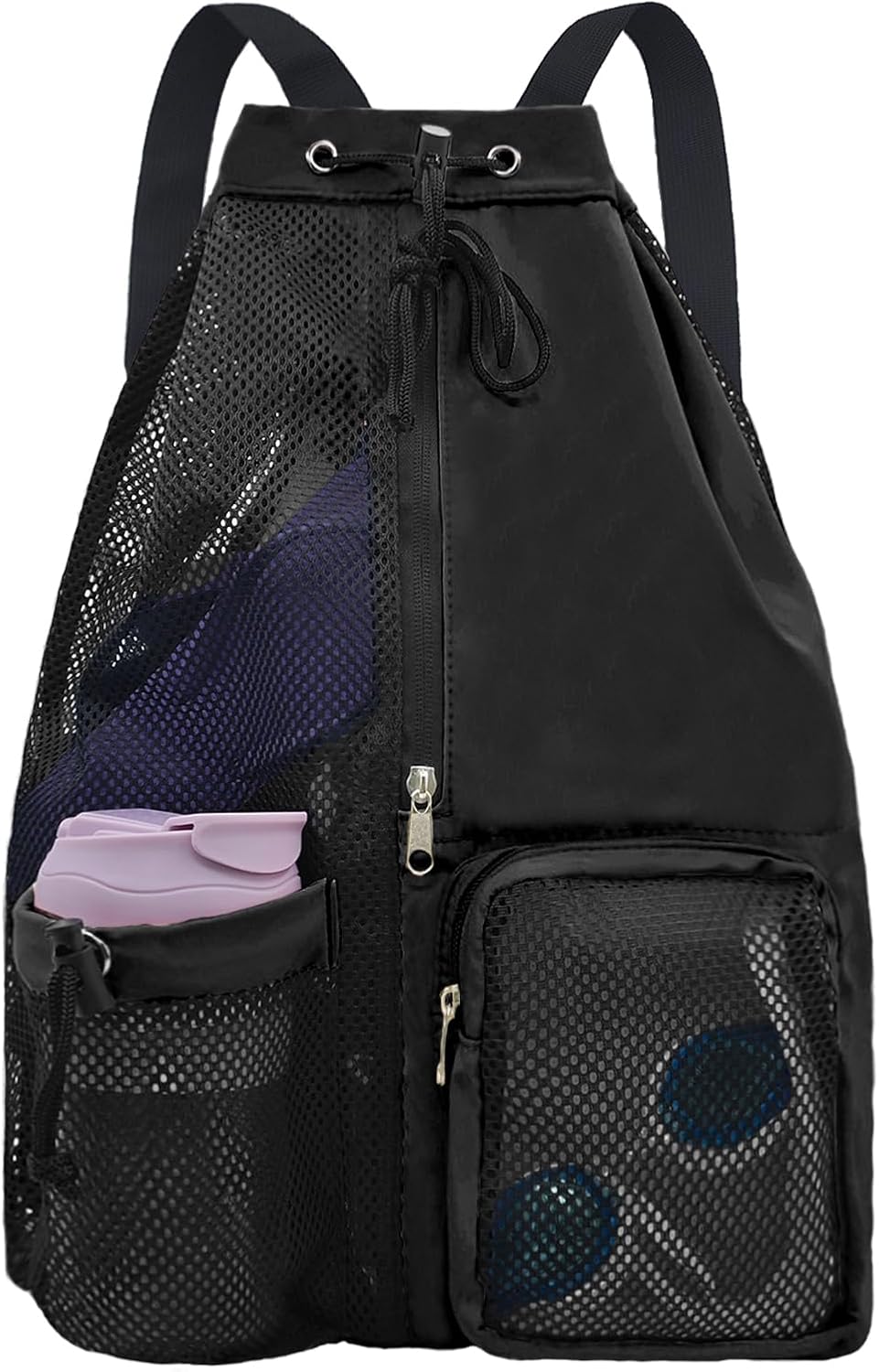 Mesh Beach Backpack with Wet Pocket Drawstring Pool Bag Waterproof Swimming Bag Gym Backpack for Men & Women