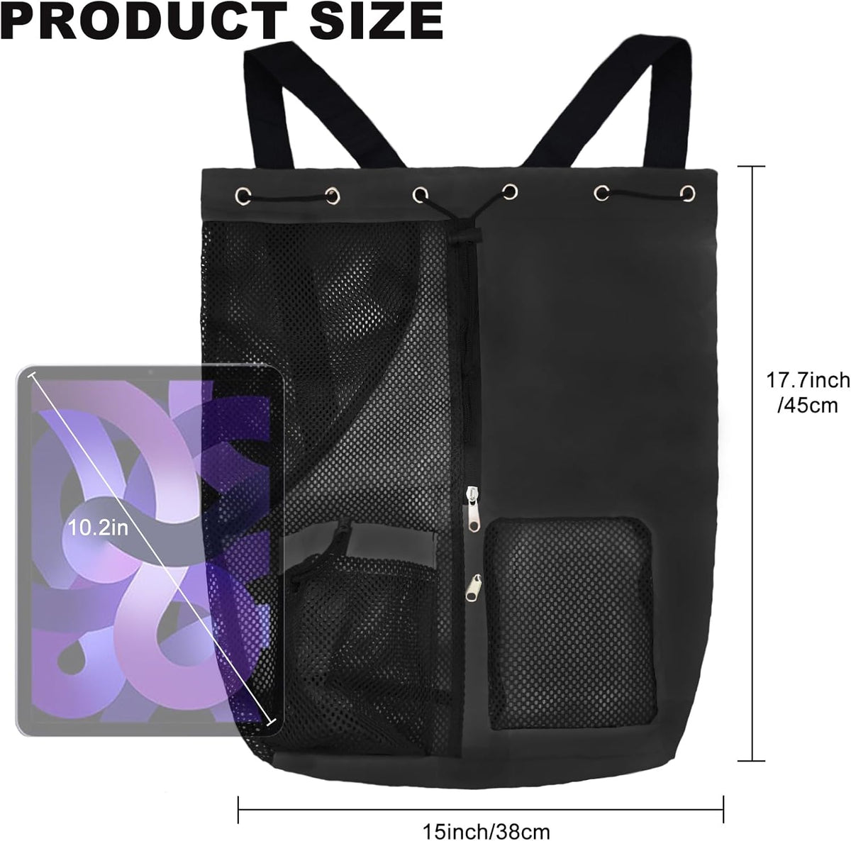 Mesh Beach Backpack with Wet Pocket Drawstring Pool Bag Waterproof Swimming Bag Gym Backpack for Men & Women