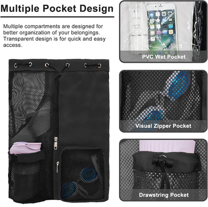 Mesh Beach Backpack with Wet Pocket Drawstring Pool Bag Waterproof Swimming Bag Gym Backpack for Men & Women