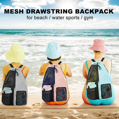 Mesh Beach Backpack with Wet Pocket Drawstring Pool Bag Waterproof Swimming Bag Gym Backpack for Men & Women