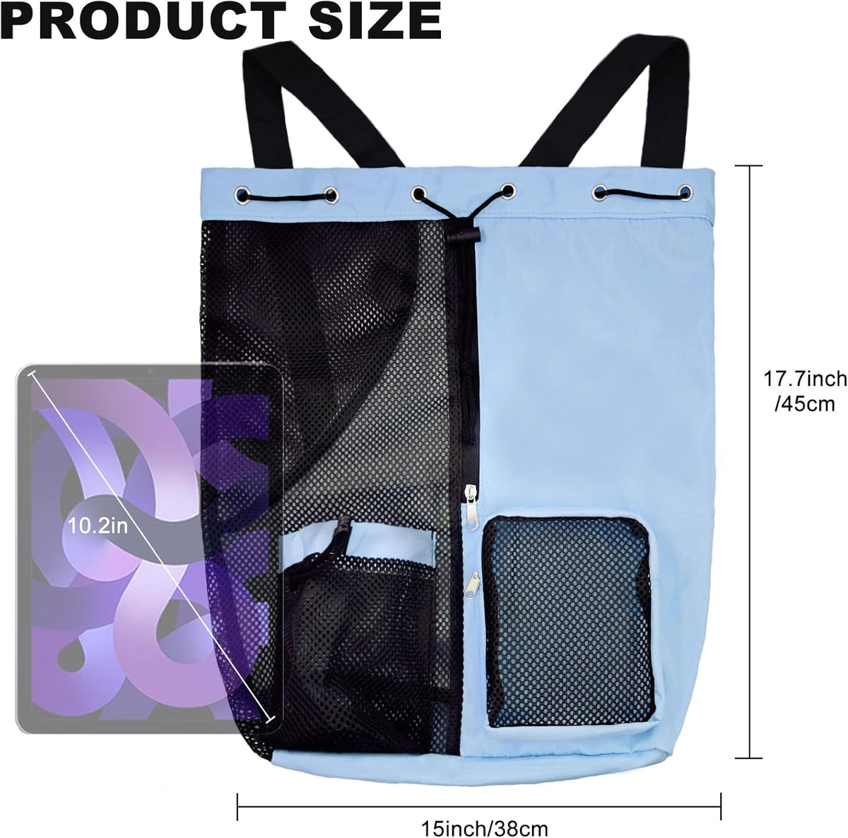 Mesh Beach Backpack with Wet Pocket Drawstring Pool Bag Waterproof Swimming Bag Gym Backpack for Men & Women