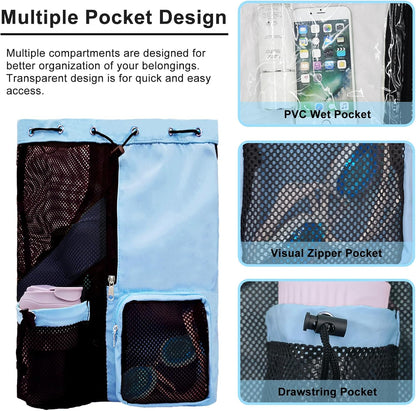 Mesh Beach Backpack with Wet Pocket Drawstring Pool Bag Waterproof Swimming Bag Gym Backpack for Men & Women