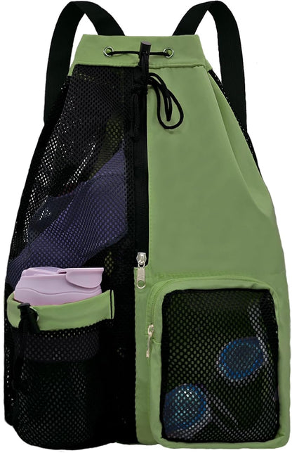 Mesh Beach Backpack with Wet Pocket Drawstring Pool Bag Waterproof Swimming Bag Gym Backpack for Men & Women