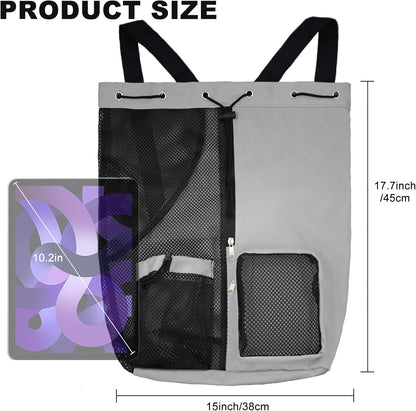Mesh Beach Backpack with Wet Pocket Drawstring Pool Bag Waterproof Swimming Bag Gym Backpack for Men & Women