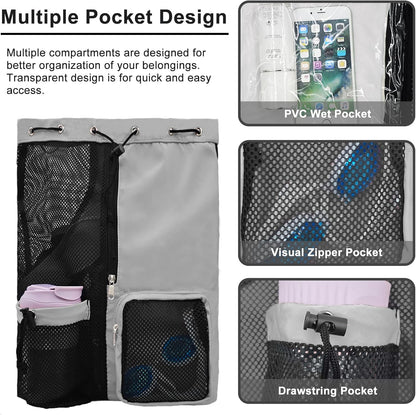 Mesh Beach Backpack with Wet Pocket Drawstring Pool Bag Waterproof Swimming Bag Gym Backpack for Men & Women