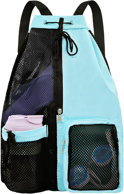 Mesh Beach Backpack with Wet Pocket Drawstring Pool Bag Waterproof Swimming Bag Gym Backpack for Men & Women