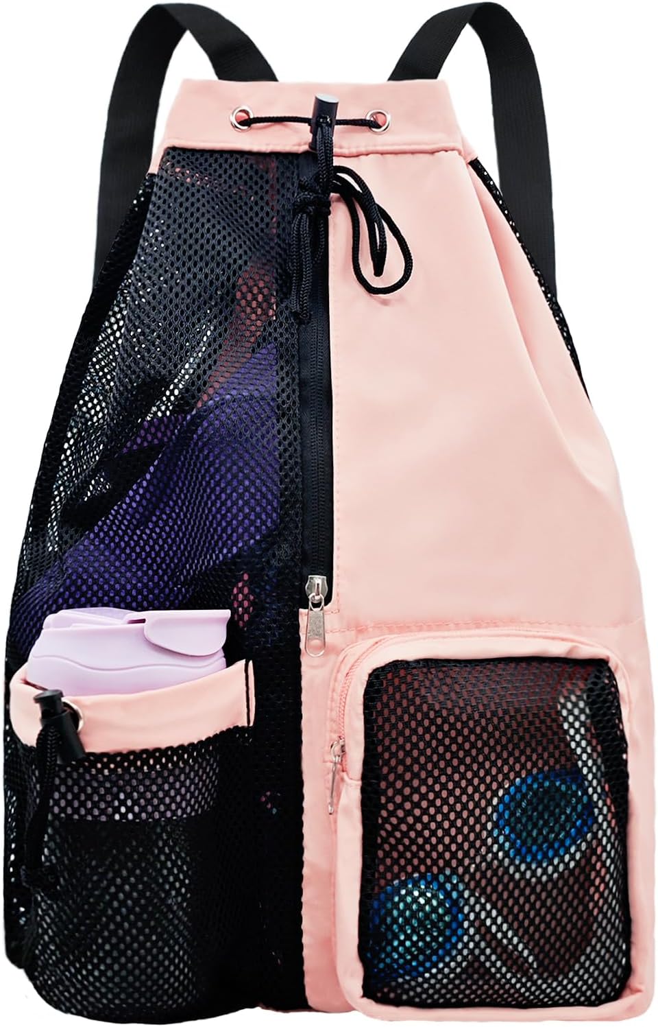 Mesh Beach Backpack with Wet Pocket Drawstring Pool Bag Waterproof Swimming Bag Gym Backpack for Men & Women