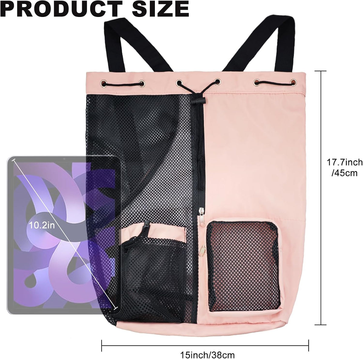 Mesh Beach Backpack with Wet Pocket Drawstring Pool Bag Waterproof Swimming Bag Gym Backpack for Men & Women