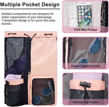 Mesh Beach Backpack with Wet Pocket Drawstring Pool Bag Waterproof Swimming Bag Gym Backpack for Men & Women
