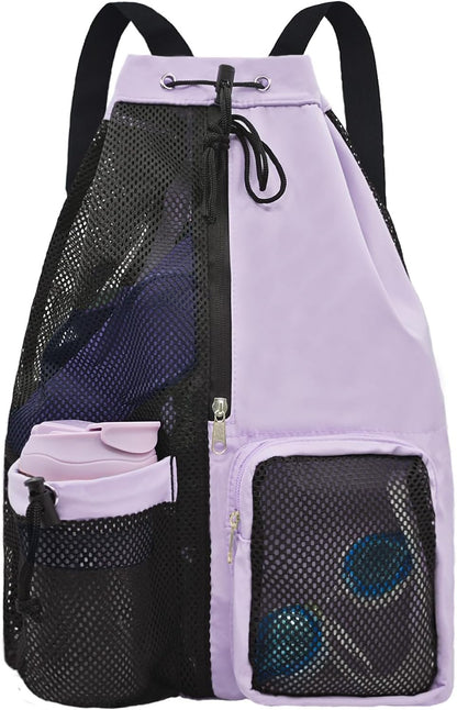 Mesh Beach Backpack with Wet Pocket Drawstring Pool Bag Waterproof Swimming Bag Gym Backpack for Men & Women