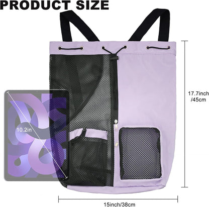 Mesh Beach Backpack with Wet Pocket Drawstring Pool Bag Waterproof Swimming Bag Gym Backpack for Men & Women