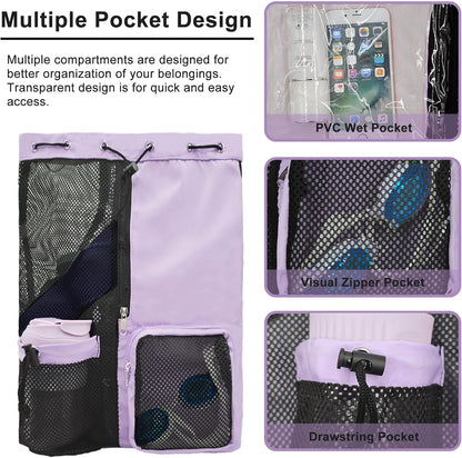 Mesh Beach Backpack with Wet Pocket Drawstring Pool Bag Waterproof Swimming Bag Gym Backpack for Men & Women