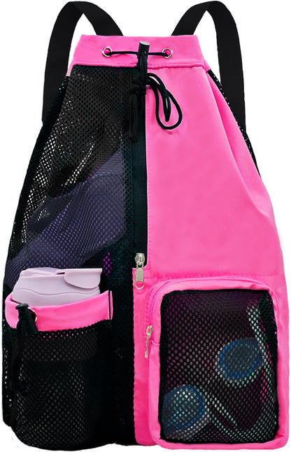 Mesh Beach Backpack with Wet Pocket Drawstring Pool Bag Waterproof Swimming Bag Gym Backpack for Men & Women