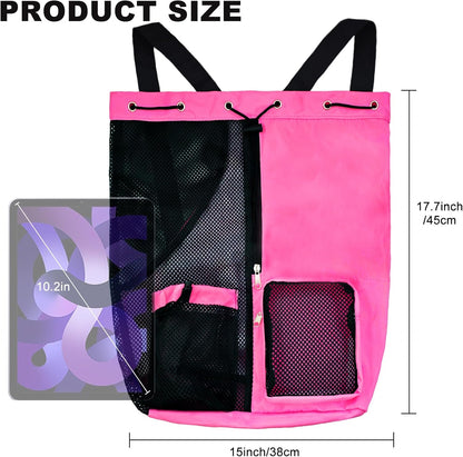 Mesh Beach Backpack with Wet Pocket Drawstring Pool Bag Waterproof Swimming Bag Gym Backpack for Men & Women