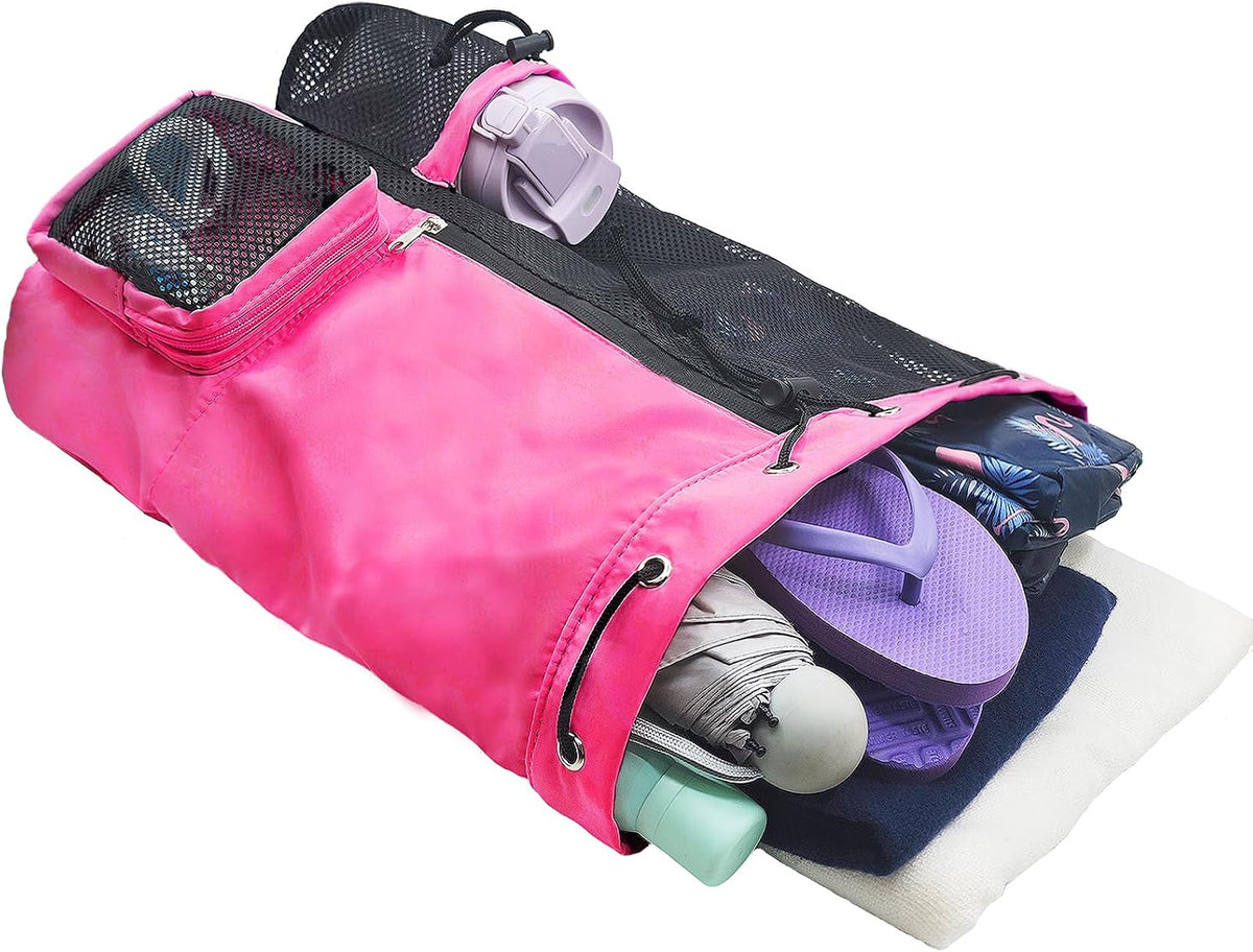 Mesh Beach Backpack with Wet Pocket Drawstring Pool Bag Waterproof Swimming Bag Gym Backpack for Men & Women