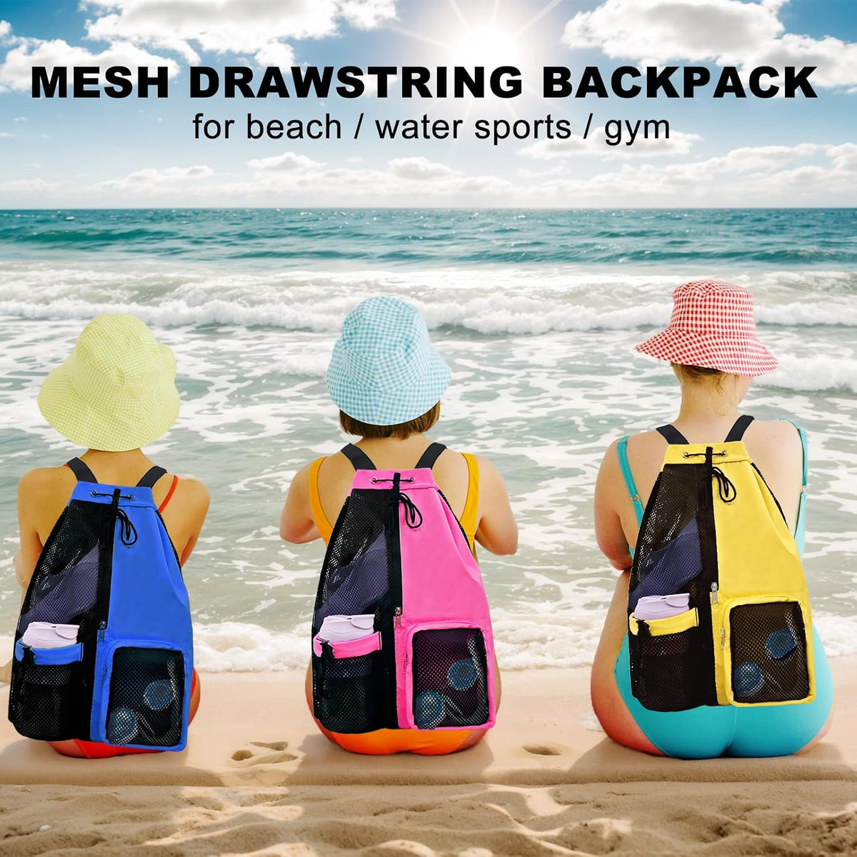 Mesh Beach Backpack with Wet Pocket Drawstring Pool Bag Waterproof Swimming Bag Gym Backpack for Men & Women