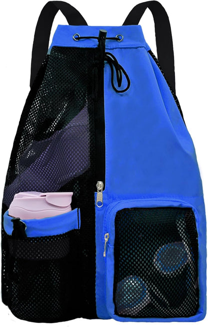 Mesh Beach Backpack with Wet Pocket Drawstring Pool Bag Waterproof Swimming Bag Gym Backpack for Men & Women