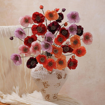 12PCS 36Heads Artificial Poppy Flowers with Stems, Silk Iceland Poppies Fake Flowers, Faux Poppy Bouquet for Wedding Table Office Party Floral Display Home Decor (Orange+Red+Champagne)