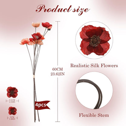12PCS 36Heads Artificial Poppy Flowers with Stems, Silk Iceland Poppies Fake Flowers, Faux Poppy Bouquet for Wedding Table Office Party Floral Display Home Decor (Orange+Red+Champagne)