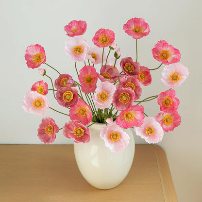 12PCS 36Heads Artificial Poppy Flowers with Stems, Silk Iceland Poppies Fake Flowers, Faux Poppy Bouquet for Wedding Table Office Party Floral Display Home Decor (Orange+Red+Champagne)
