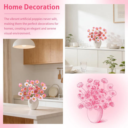12PCS 36Heads Artificial Poppy Flowers with Stems, Silk Iceland Poppies Fake Flowers, Faux Poppy Bouquet for Wedding Table Office Party Floral Display Home Decor (Orange+Red+Champagne)