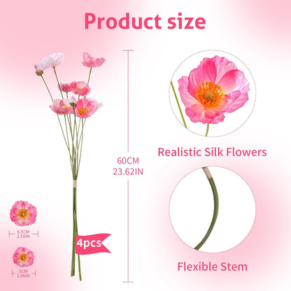 12PCS 36Heads Artificial Poppy Flowers with Stems, Silk Iceland Poppies Fake Flowers, Faux Poppy Bouquet for Wedding Table Office Party Floral Display Home Decor (Orange+Red+Champagne)