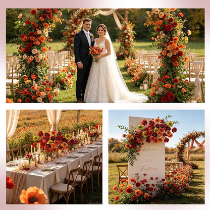 12PCS 36Heads Artificial Poppy Flowers with Stems, Silk Iceland Poppies Fake Flowers, Faux Poppy Bouquet for Wedding Table Office Party Floral Display Home Decor (Orange+Red+Champagne)