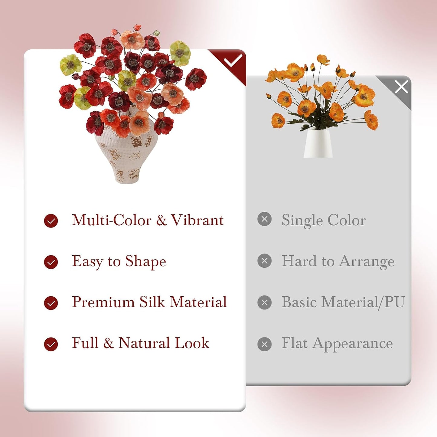12PCS 36Heads Artificial Poppy Flowers with Stems, Silk Iceland Poppies Fake Flowers, Faux Poppy Bouquet for Wedding Table Office Party Floral Display Home Decor (Orange+Red+Champagne)